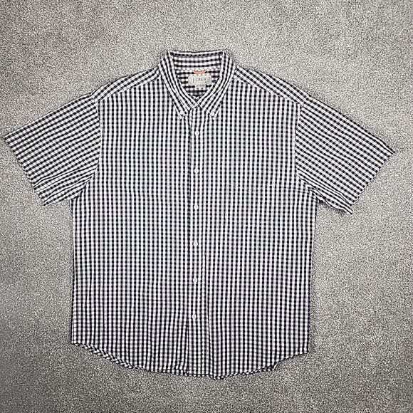 J Crew Button Up Shirt Mens XL Black Gray White Checkered Short Sleeve Pocket - Picture 2 of 10
